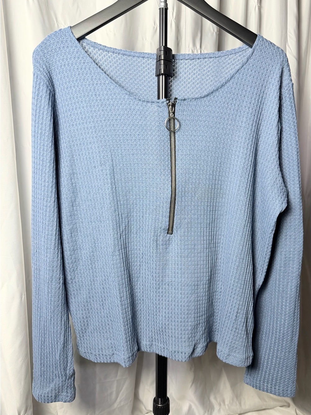 Ninexis Textured Zip Front Top – XL – Light Blue